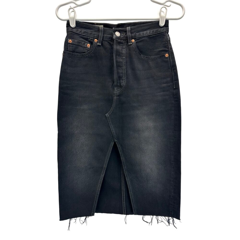 Levi's Premium Denim Deconstructed Midi Skirt Black 24 Festival Y2K